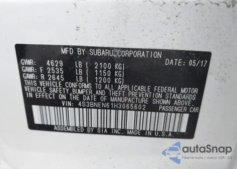 2017 Subaru Legacy 3.6R Limited from USA, damaged, VIN 4S3BNEN61H3065602